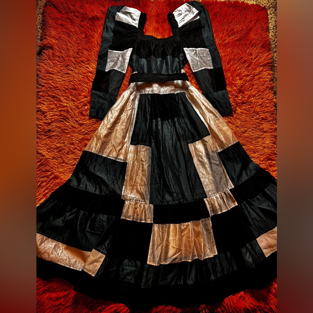 Ulla Johnson Colorblock Midi Dress in Black, Gold, and Cream - Picture 7 of 11